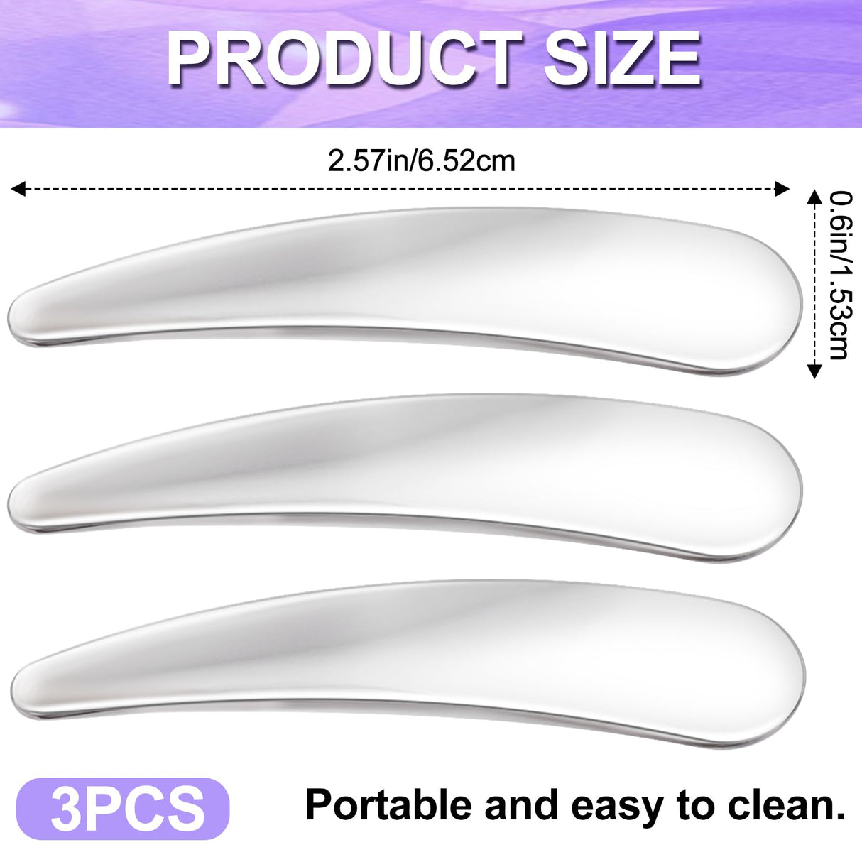 3pcs Mini Stainless Steel Makeup Spatula, Reusable Cosmetic Cream Spatulas Spoon, Skincare Scoop Applicator Facial Massage Beauty Tools for Mixing and Sampling Face Eye Cream- Silver