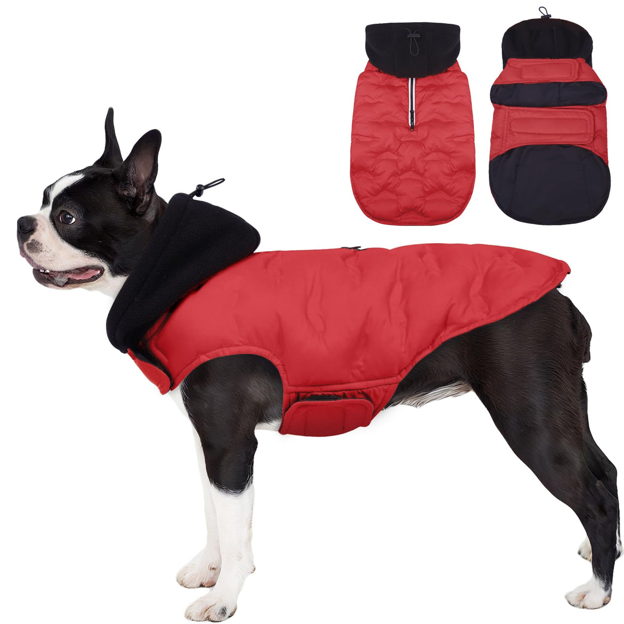 DORA BRIDAL Dog Puffer Coat, Warm Dog Jacket with Hood, Reflective Dogs Cold Weather Coats Pet Winter Vest for Medium Dogs, Pet Winter Vest, Red, M