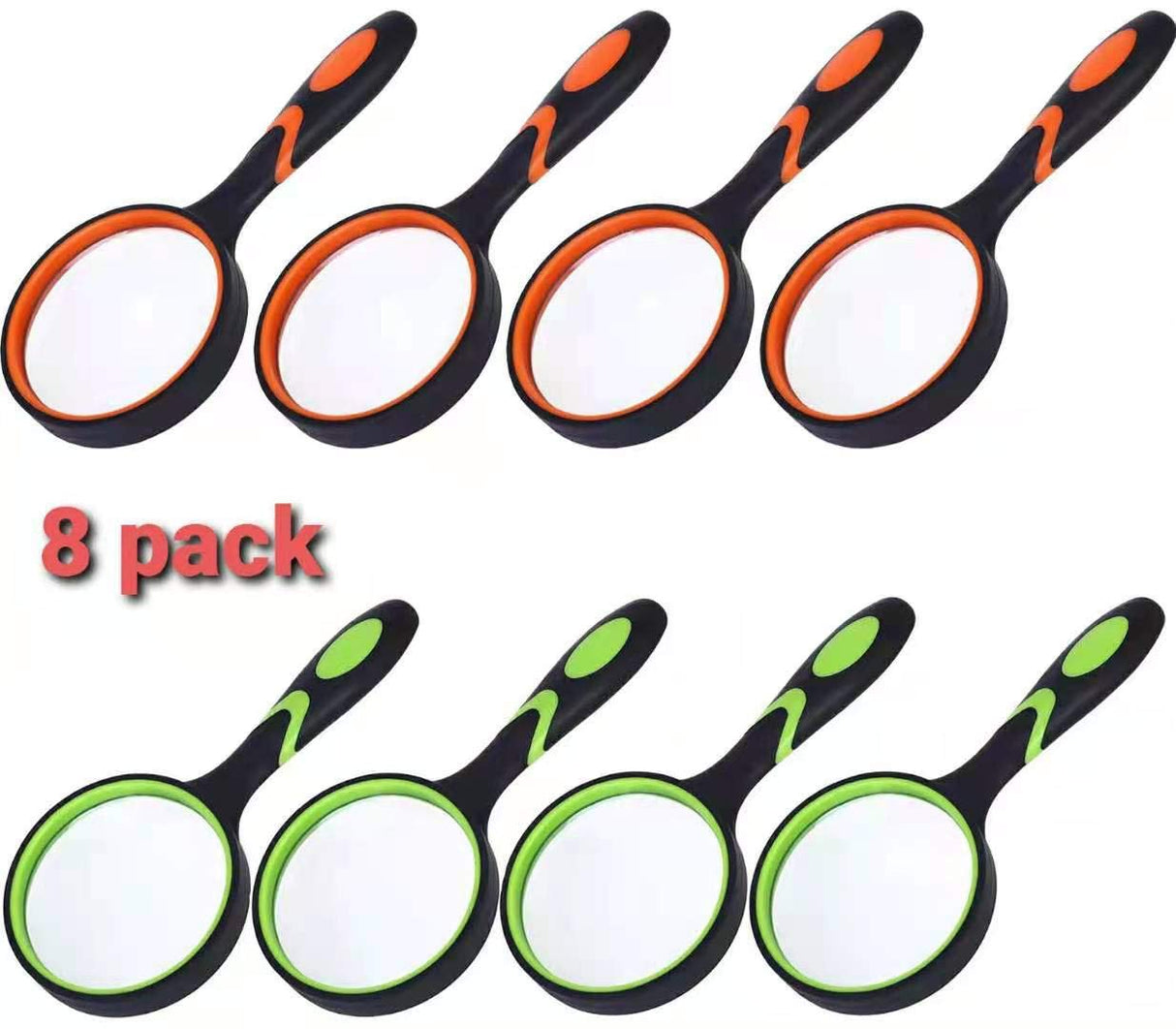 SHENGQIDZ 8 Pack 8X Handheld Magnifying Glass Reading Magnifier for Seniors and Kids, 50mm Magnifying Glass Lens with Non-Slip Rubber Handle for Reading Hobbies and Science