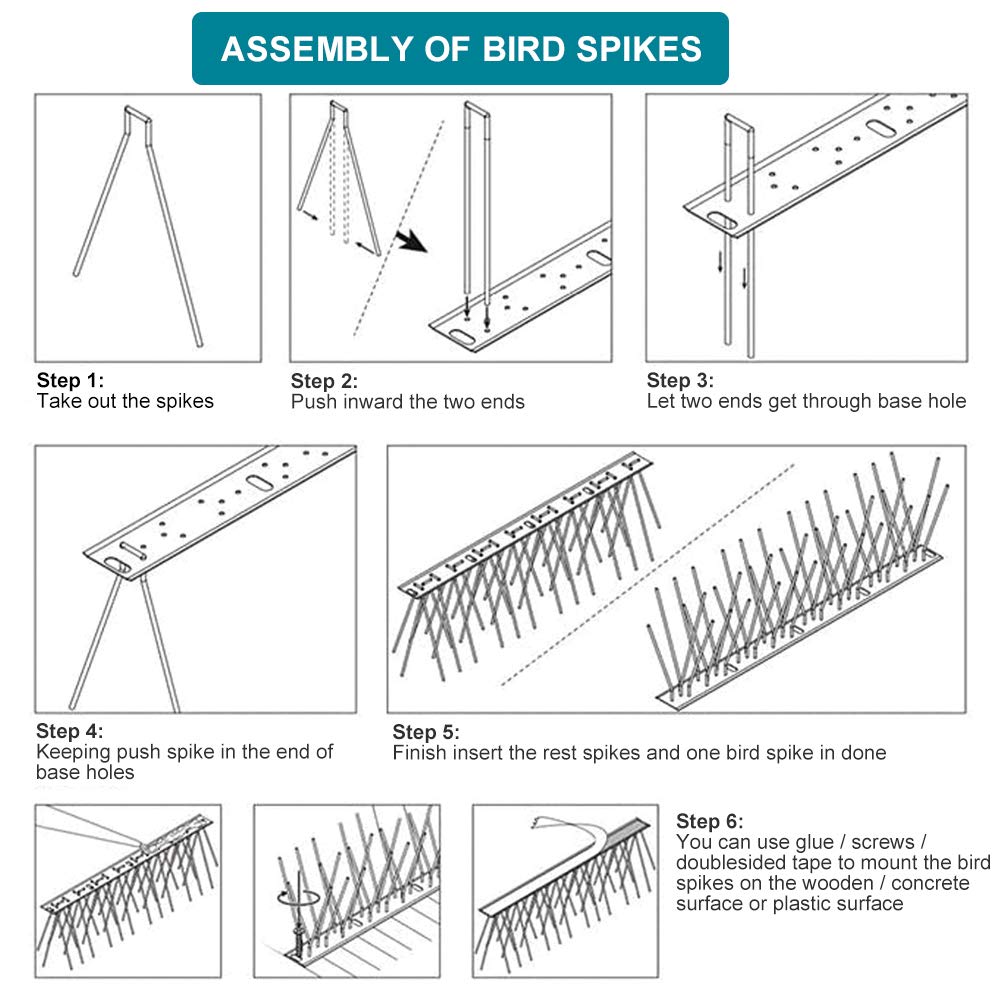 aushucu Bird Spikes Cover 11Feet Stainless Steel Pigeons Spikes Small Bird Spikes for Roof Fence Window Mailbox(11Feet)