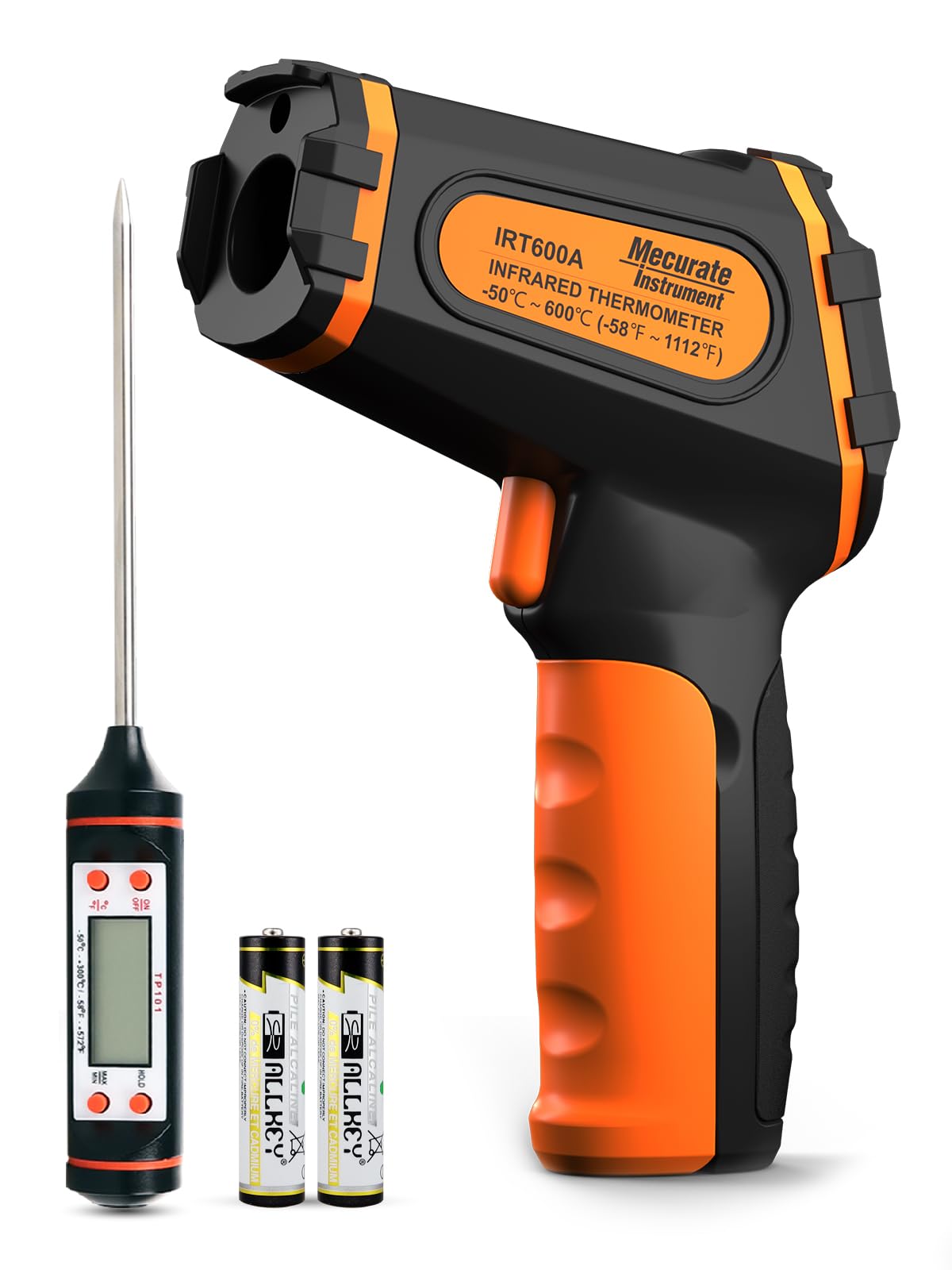 Mecurate Digital Infrared Thermometer Gun Non Contact Laser Temperature Gun -58℉~1112℉(-50℃~600℃) Adjustable Emissivity & Max Measure for Cooking/BBQ/Freezer with Food Thermometer