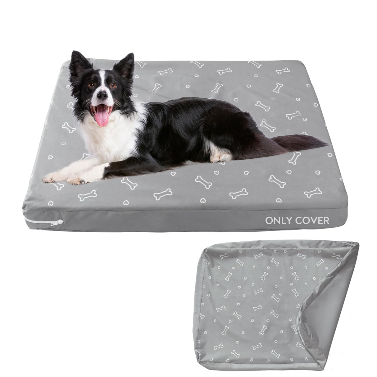 Waterproof Dog Bed Cover, Removable Dog Bed Covers Replacement Washable with Smooth Zipper, Indoor/Outdoor, Bone Print 44 x 54 x 4 Inch for Dog/Cat, Cover Only