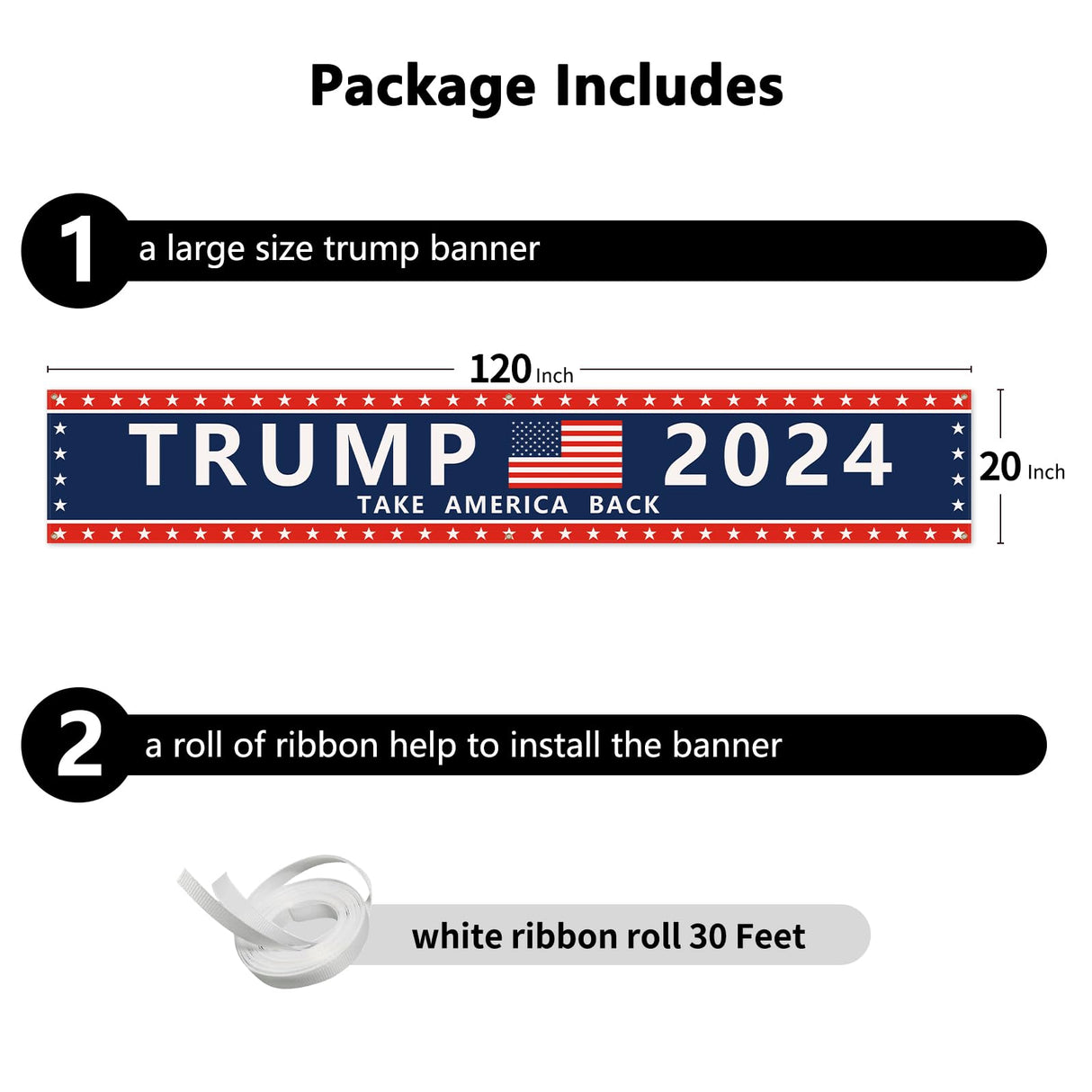 Probsin Trump Banner 120" x 20" Trump 2024 America Flag Take America Back Blue Red Star Decorations Trump 2024 Yard Sign Party Supplies Backdrop Hanging Outdoor Gate Decor Fence Door Indoor Wall