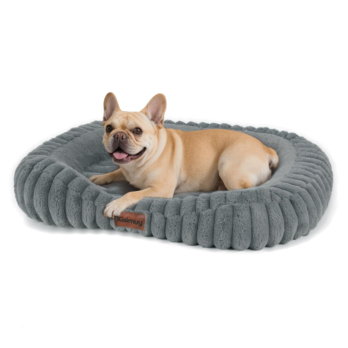KISIMUY Cute Dog Bed for Small & Medium Dogs - Calming Orthopedic Rectangle Dog Bed with Reversible Cushion and Removable Cover, Washable Soft Pet Kennel Bed with Handle, 30x24x4Inches, Warm Grey