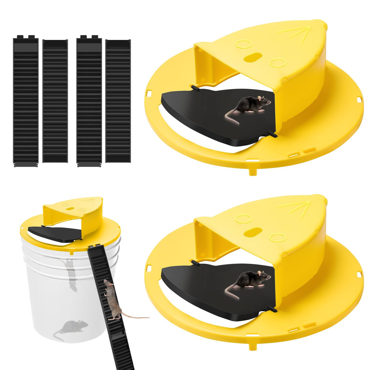 Mouse Trap Bucket Lid, Humane Non-Killer Mole Rat Traps,5 Gallon Bucket Compatible Auto Reset Mouse Trap, 2 Pack Reusable Mouse Trap Catch and Release for Indoor & Outdoor