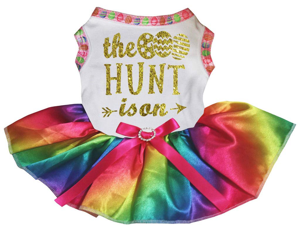 Petitebella The Easter Egg Hunt is On Puppy Dog Dress (White/Rainbow, Large)