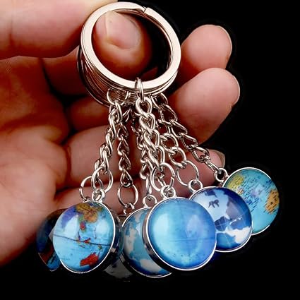 Keychains Luminous Planets Fashion Double-sided Crystal Pendant Key Ring Bags Key Chains Gifts Accessories (Earth)