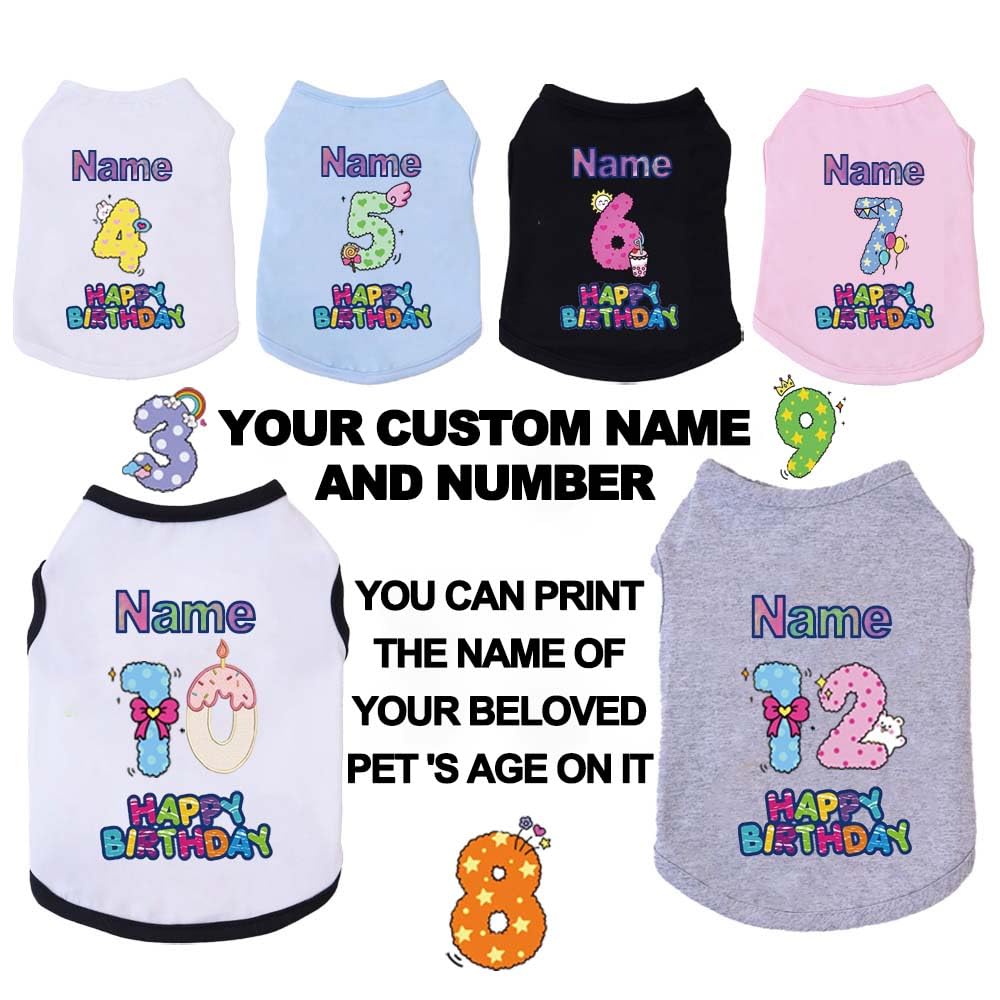 Custom Dog Birthday Shirt,Personalized Pet Apparel Print with Name Age Number,Pet Birthday Outfit,Lightweight Breathable Cotton Vest for Small Medium Large Dogs Cat (Pink, 7X-Large)