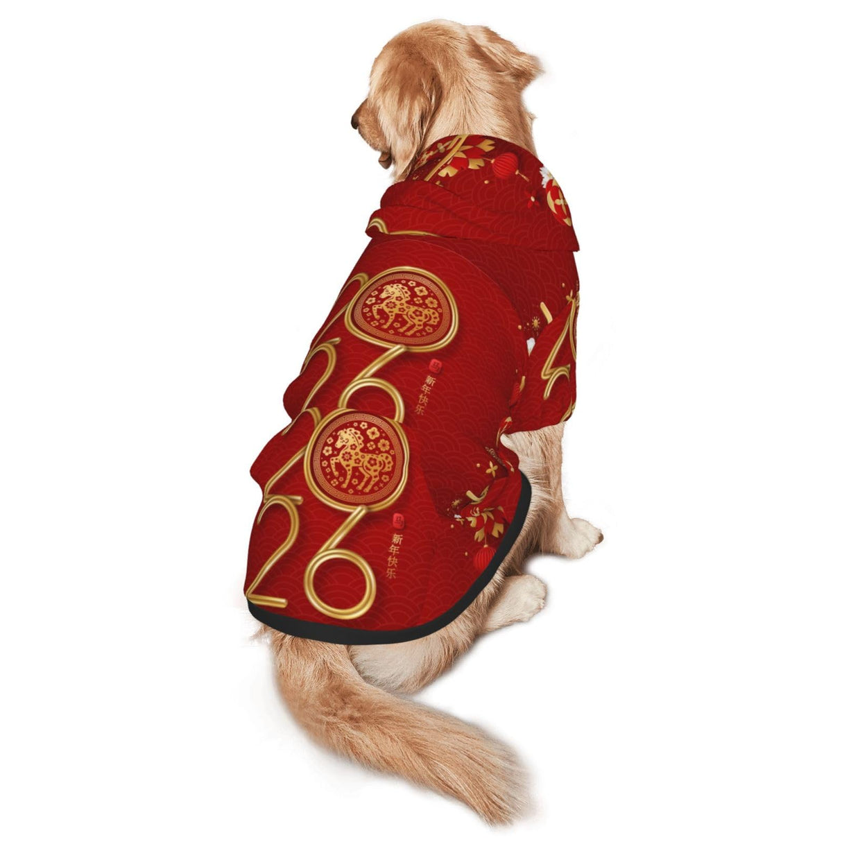 Year of The Horse 2026 Happy Chinese New Year Dog Hoodie Pullover Pet Costume Outfit Clothes for Medium Large Dogs Pet Sweater with Hat Hooded Sweatshirt Coat Small