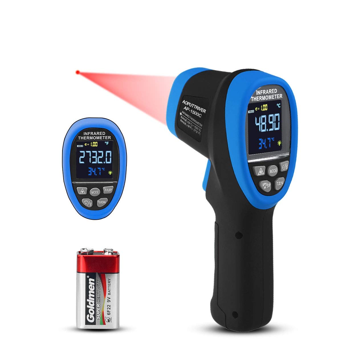 Infrared Thermometer AP-1500C Color LCD High Temp Thermometer Pyrometer IR Temperature Gun -58℉- 2732℉ (-50℃ to 1500℃),30:1 Distance Spot Ratio,Dual Laser and Flashlight(NOT for Human)