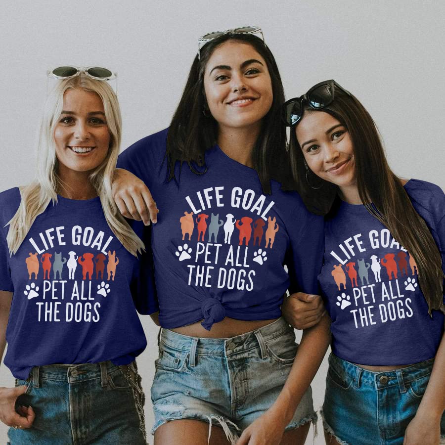 Women Mom Tshirts Life Goal Pet All The Dogs Letter Print Shirts Funny Saying Dog Lover Tee Top