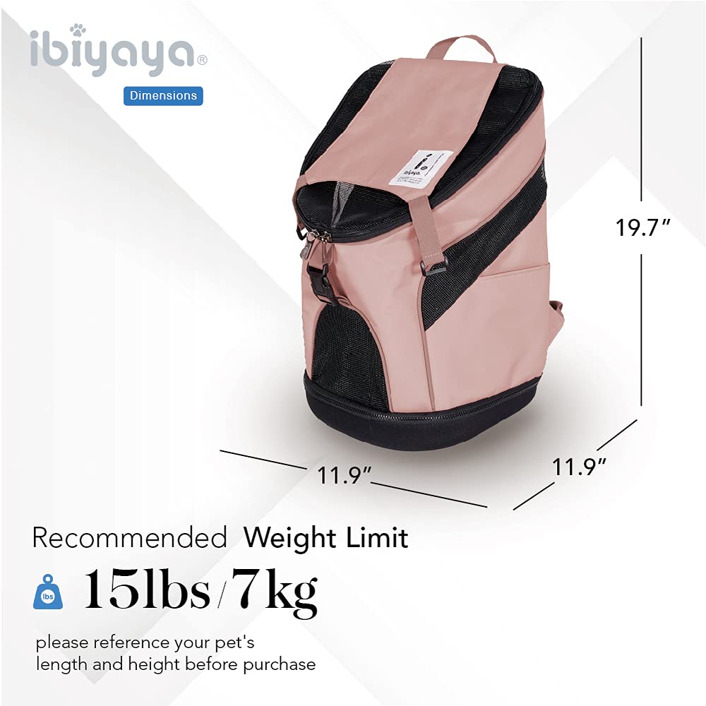 ibiyaya - Airline Approved Pet Carrier for Small to Medium Dogs and Cats - Dog Backpack Carrier, Breathable Mesh Material with Magnetic Buttons, Side Pockets, and Auto-Lock Zipper - Coral Pink