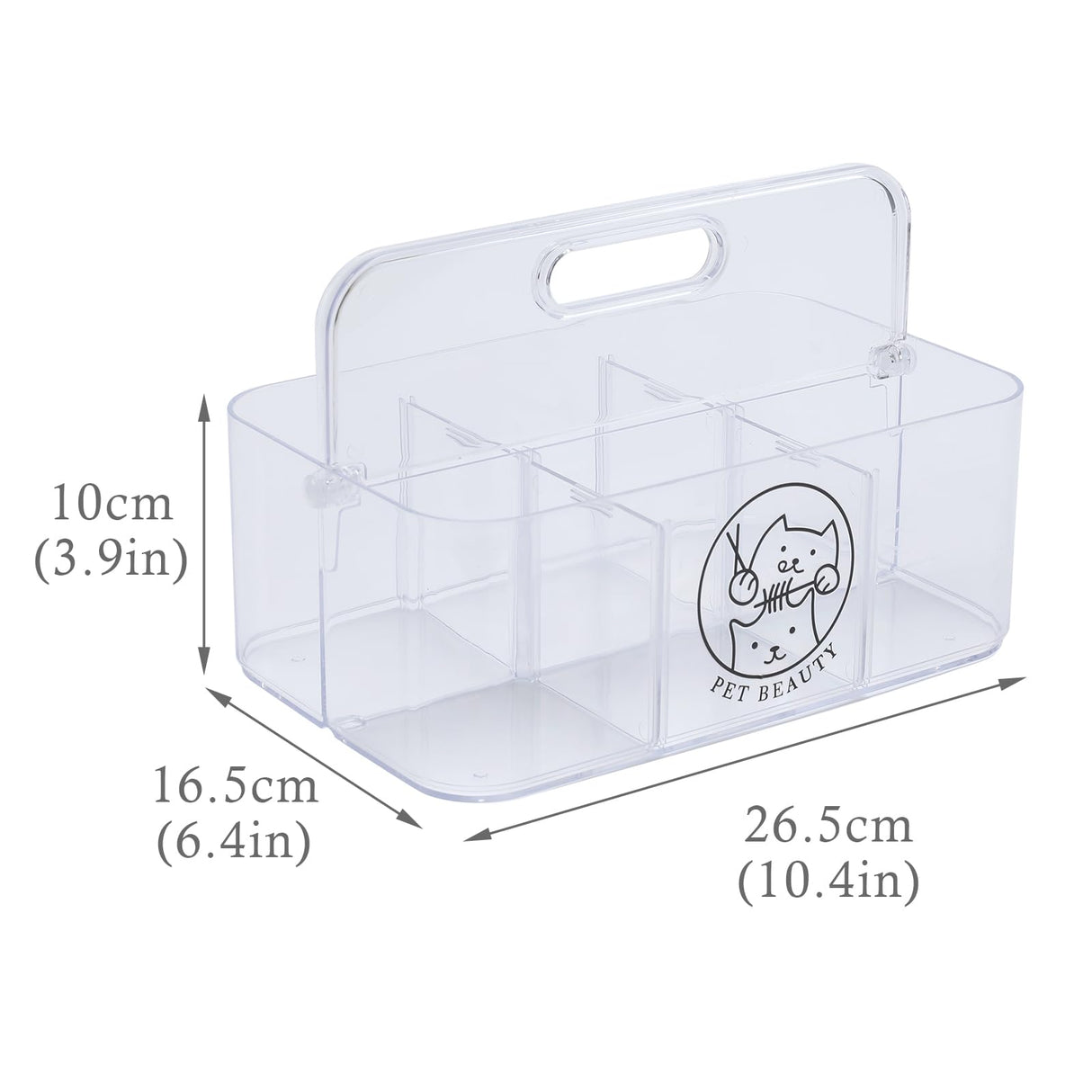 Brabtod Clear Dog Storage Organizer,Pet Grooming Supplies Organizer with Handle,5 compartments Countertop Caddy, Storage Bin for Dog Cat Grooming Kit,Trimmer,Clipper,Combo,Brush
