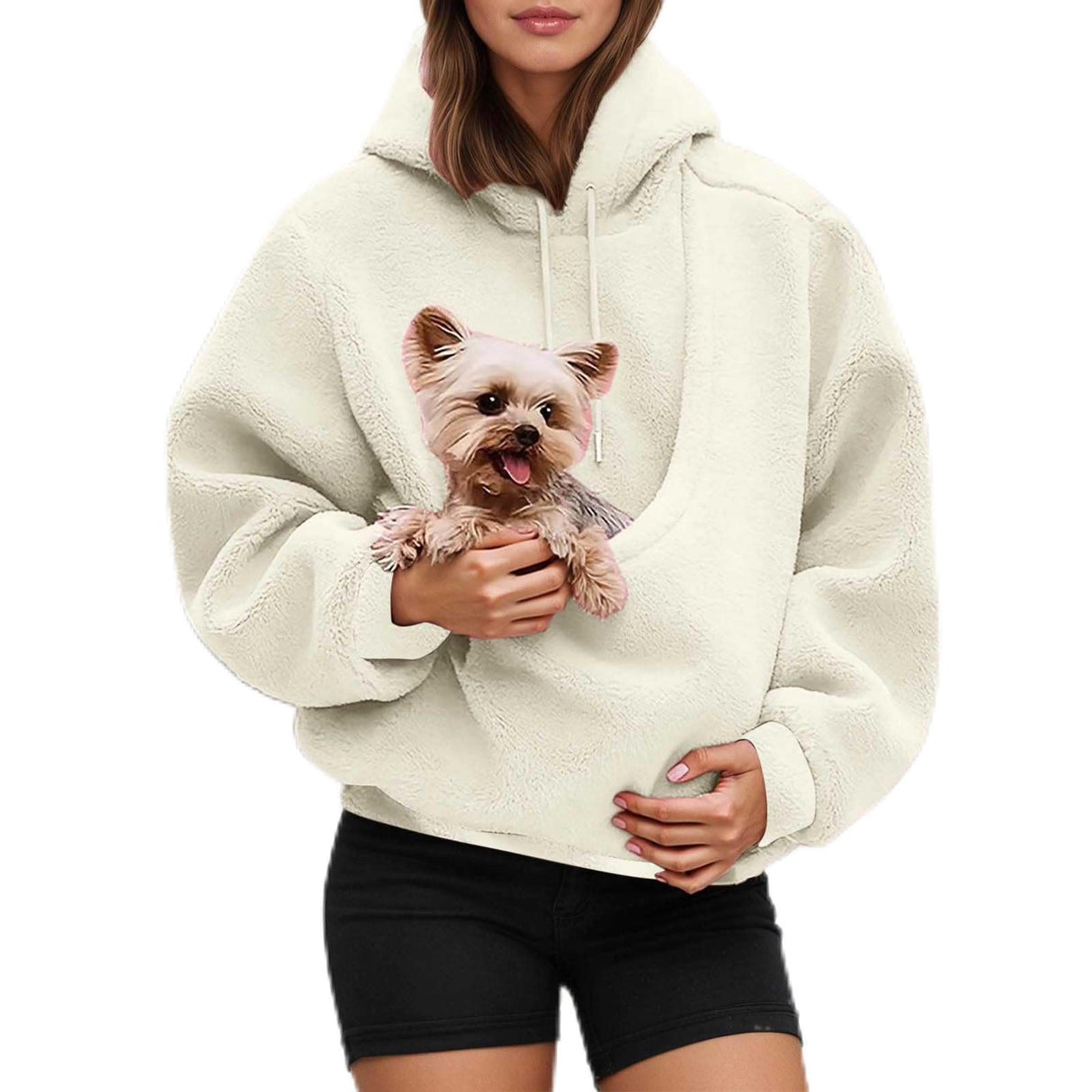 LBECLEY Hoodie with Dog Pouch Oversized Pet Hoodies Carrier Large Pocket Hooded Sweatshirt for Puppy Kitten Dogs Holder (Beige, M)