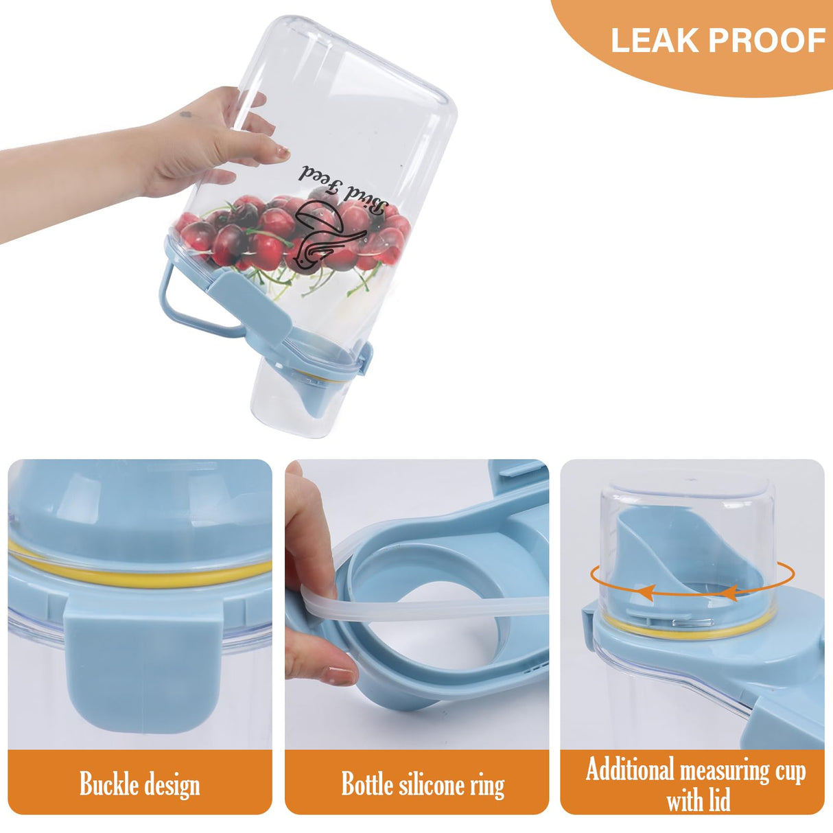 Brabtod Bird Seed Storage Container Portable-3 Qt/2.8 L Clear Plastic Pet Food Container-with Measuring Cup,Airtight Wild Bird Seed Dispenser for Storing Sunflower Seed|Squirrel proof|BPA Free-Blue