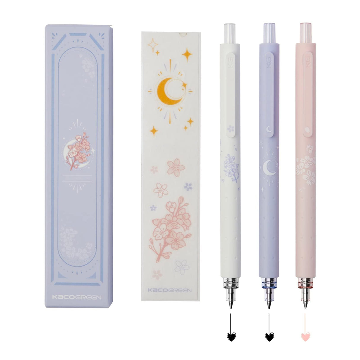 Gel Pens Cute Stationery 3 Pieces 0.5mm Fine Point, Quick Drying Pens for Journaling Aesthetic Office Supplies, 2 Black Ink and 1 Coral Ink