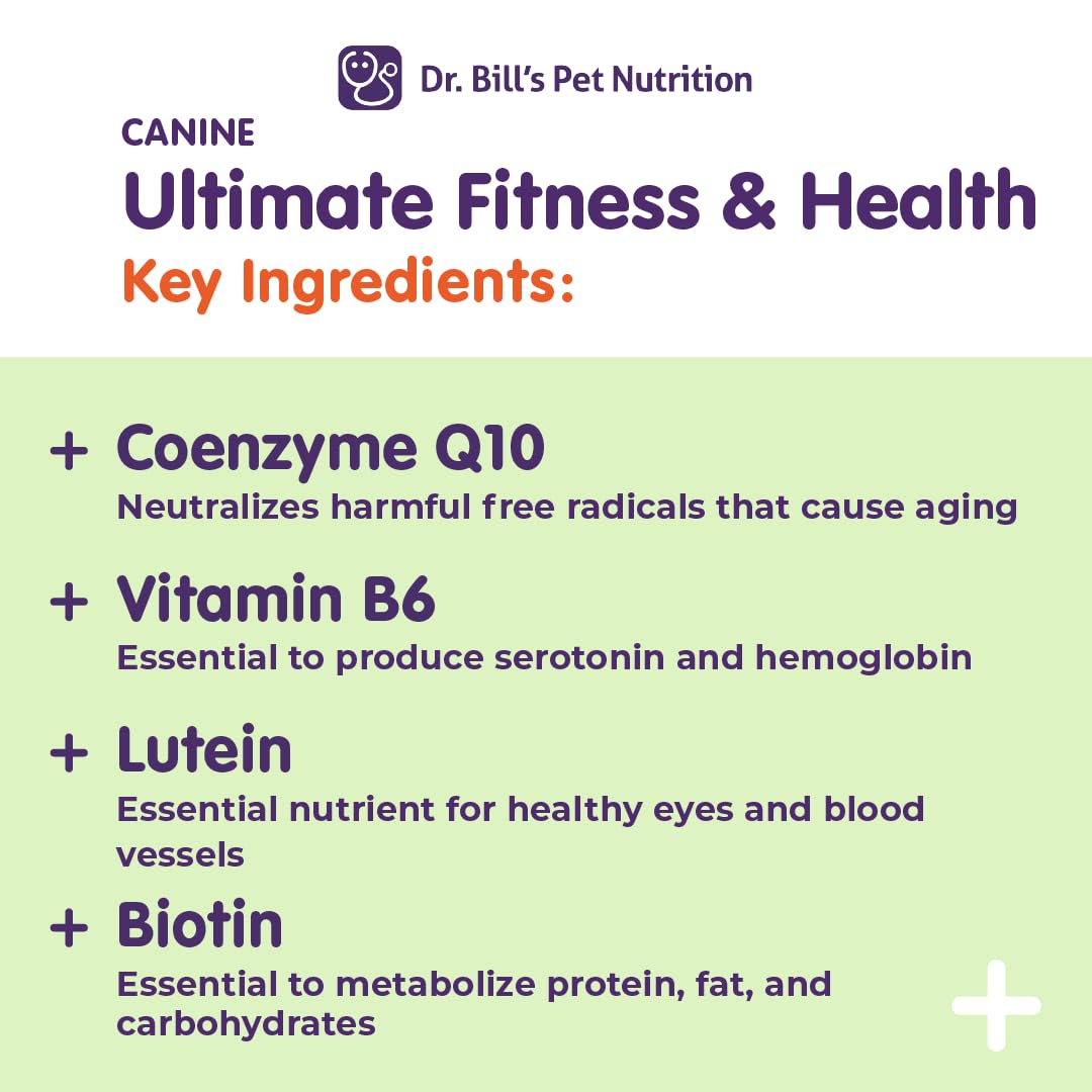 Dr. Bill’s Canine Ultimate Fitness & Health Vitamins for Dogs | Multivitamin for Dogs w/Coenzyme Q-10, Vitamin E, Vitamin D-3, Biotin, Folic Acid, Hyaluronic Acid Dog Vitamins and Supplements 680g