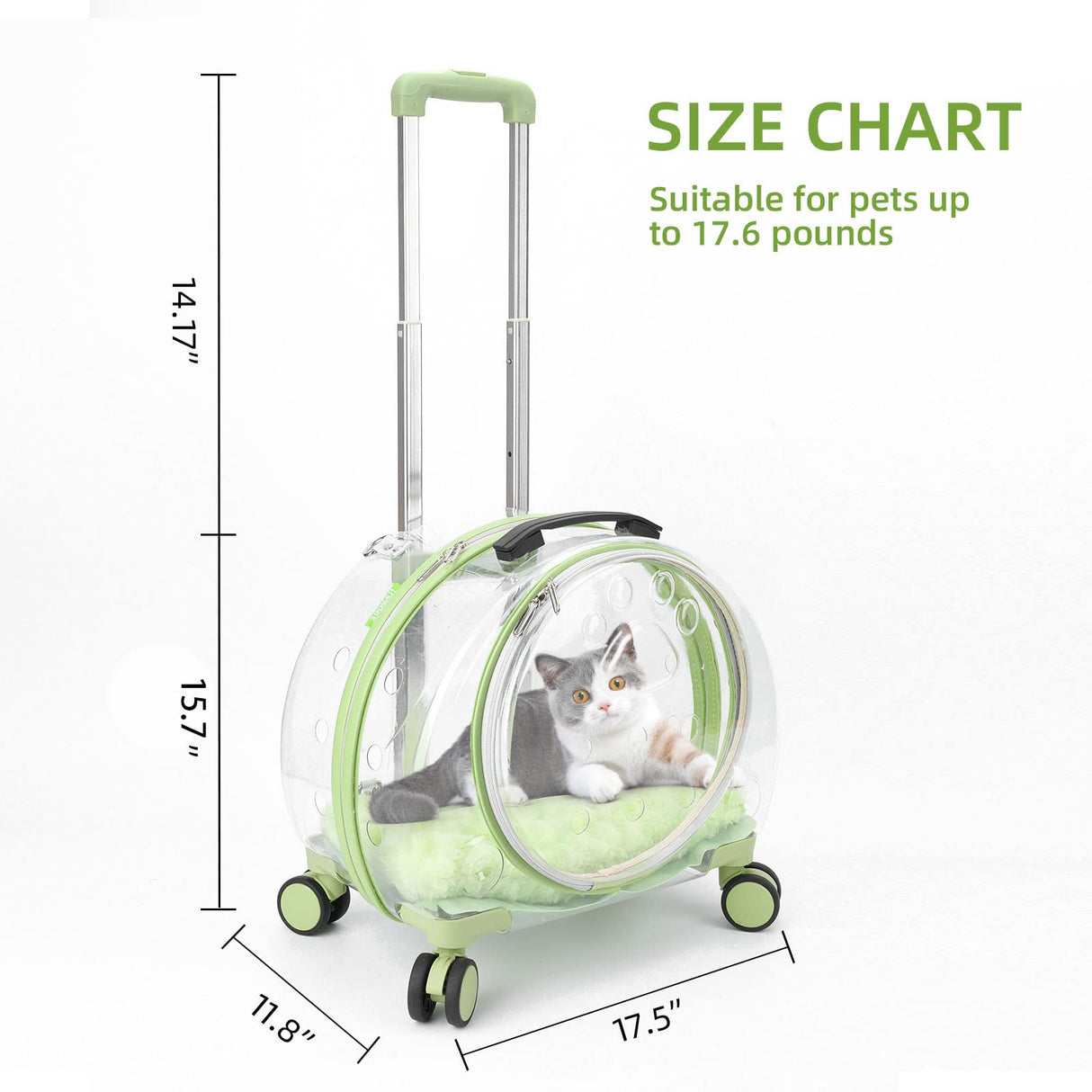 Transparent & Fully Breathable Hard cat Carrier with Rolling Wheels for Dogs, Cats, Multiple Carrying Options, Perfect for Traveling/Taking a Walk