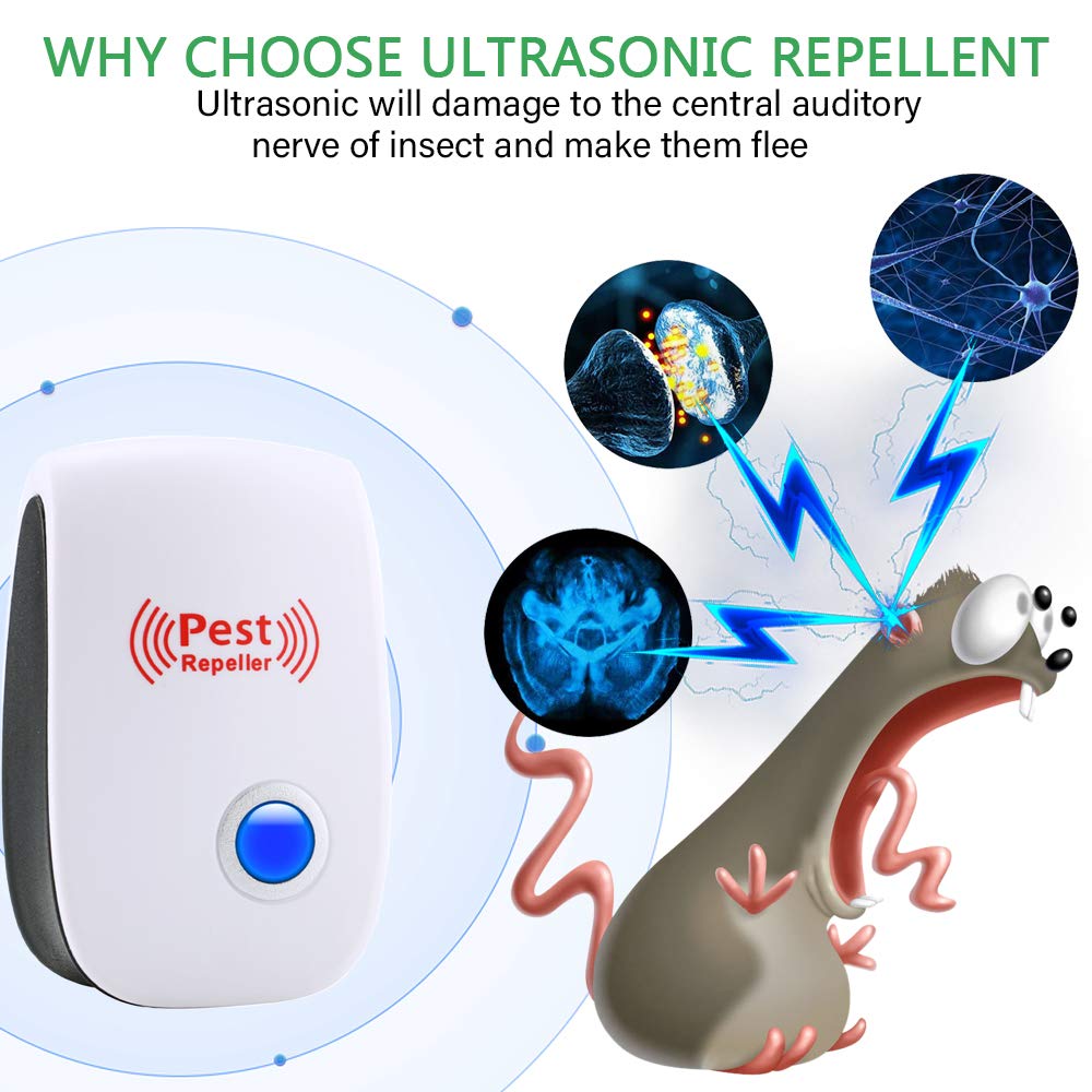 Ultrasonic Pest Repeller 6 Packs Electronic Plug in Indoor Sonic Repellent pest Control for Bugs Roaches Insects Mice Spiders Mosquitoes