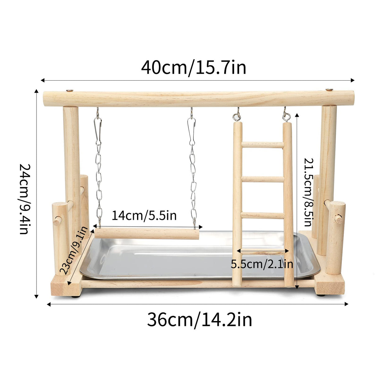 FrgKbTm Natural Wood Bird Playground Parrot Perch Playstand Play Gym Stand Playpen Perches Ladder Swing Platform with Toys Exercise Playgym for Luonfels,Budgie,Cockatiels,Conures,Parakeets,Lovebird