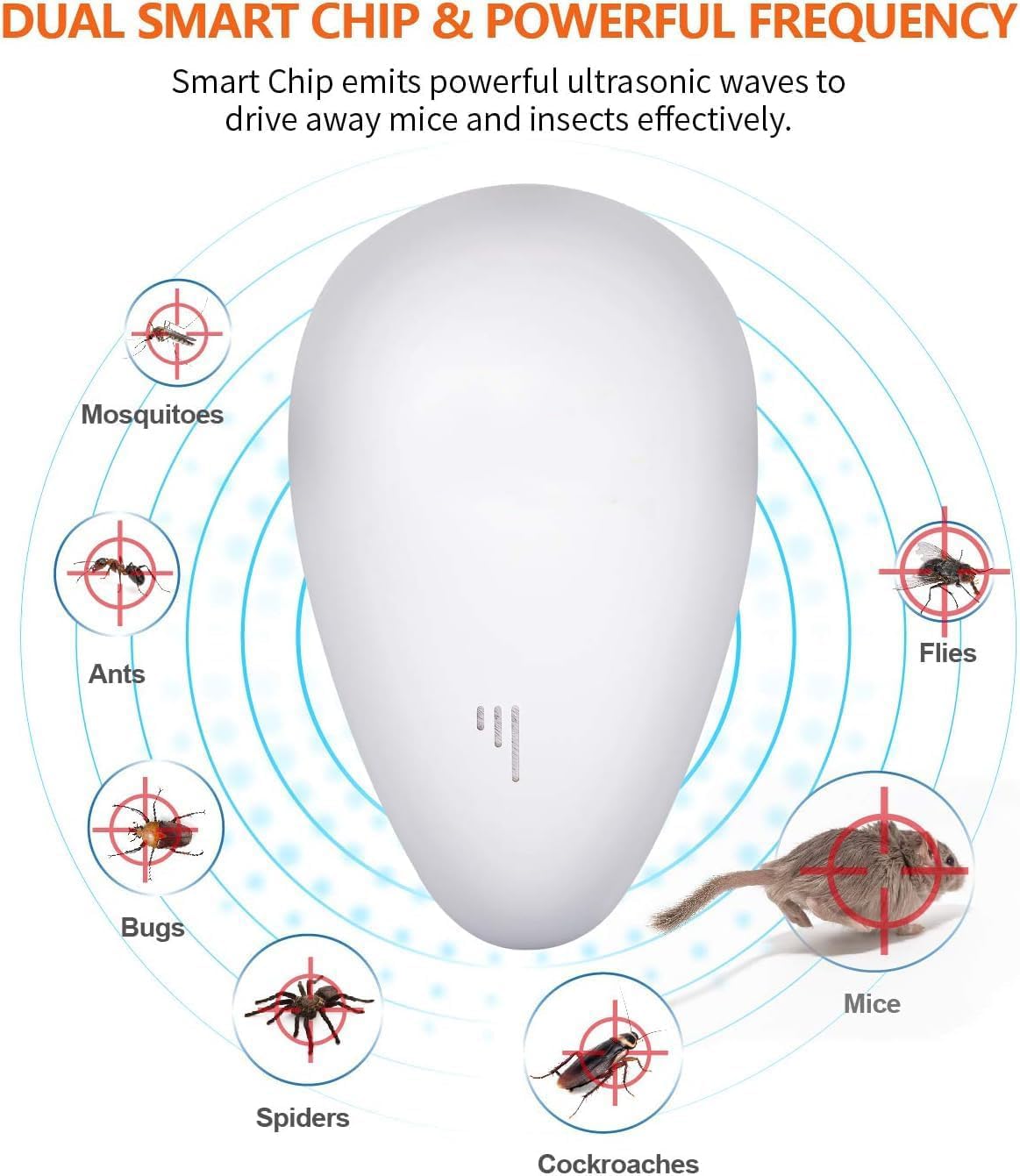 Ten KiKi Ultrasonic Pest Control Repeller, Plug-in Ultrasonic Pest Control Repellent for Mouse, Bug, Rodent, Insects, Cockroach, Mice, Spider, Ant, Mosquito& Rats Indoor Use Repeller 6 Packs