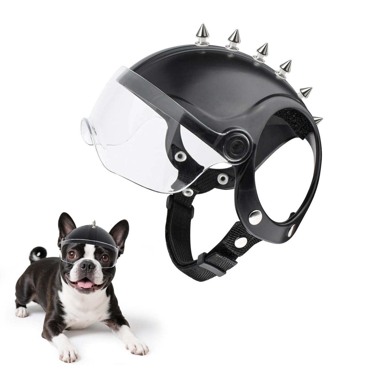 Dog Helmet for Small Breed Cool Pet Motorcycle Helmet with Drop-Down Clear Visor (with Rivets)