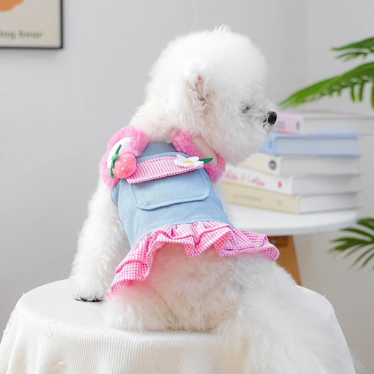 Dog Denim Vest Dress Cute Flower Puppy Vintage Jean Shirt Jacket Small Dog Girl Stylish Costume Chihuahua Pomeranian Yorkie Teacup Clothes Christmas Holiday Birthday Cat Outfits