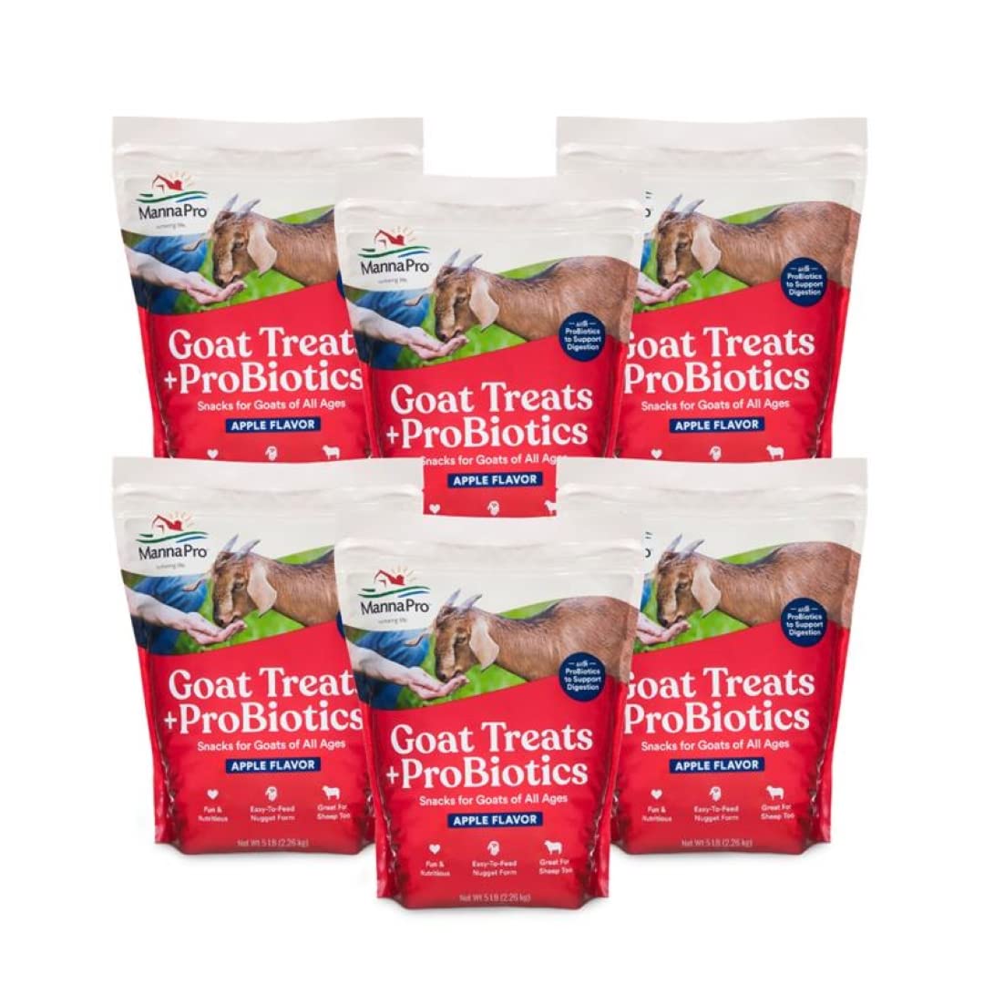 Manna Pro Apple Probiotic Goat Treat, Daily Goat Treats, Treat for Goats and Sheep, Easy to Feed, Enriched with Vitamins, Minerals and Essential Probiotics, Pack of 6, 30lbs