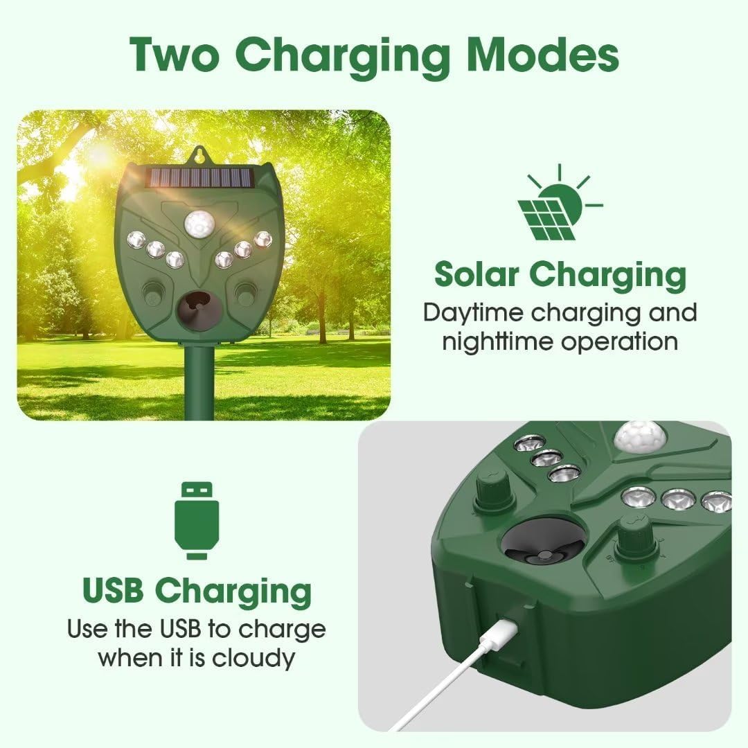 Solar Animal Repeller Outdoor 5 Modes Ultrasonic Animal Repeller with Motion Sensor and Flashing Light