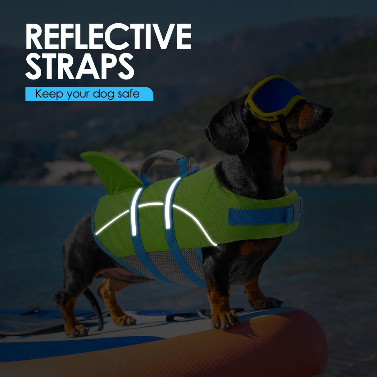 AOFITEE Medium Dog Life Jacket, Shark Life Jackets for Swimming Boating, Reflective Dog Swimming Vest with High Buoyancy, Pet Life Preserver with Rescue Handle for Medium Pets (Green M)