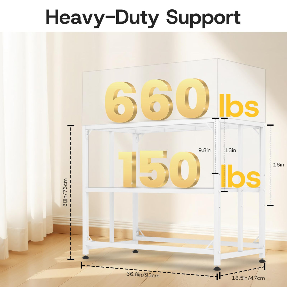 Fish Tank Stand, 40 Gallon Heavy Duty Metal Aquarium Stands, Reptile Tank, Turtle Tank, Breeder Tank Stand, 660LBS Capacity Terrarium Stand Rack with 2-Tier Storage Shelves (White, 36.5"x18.5"x29.5")