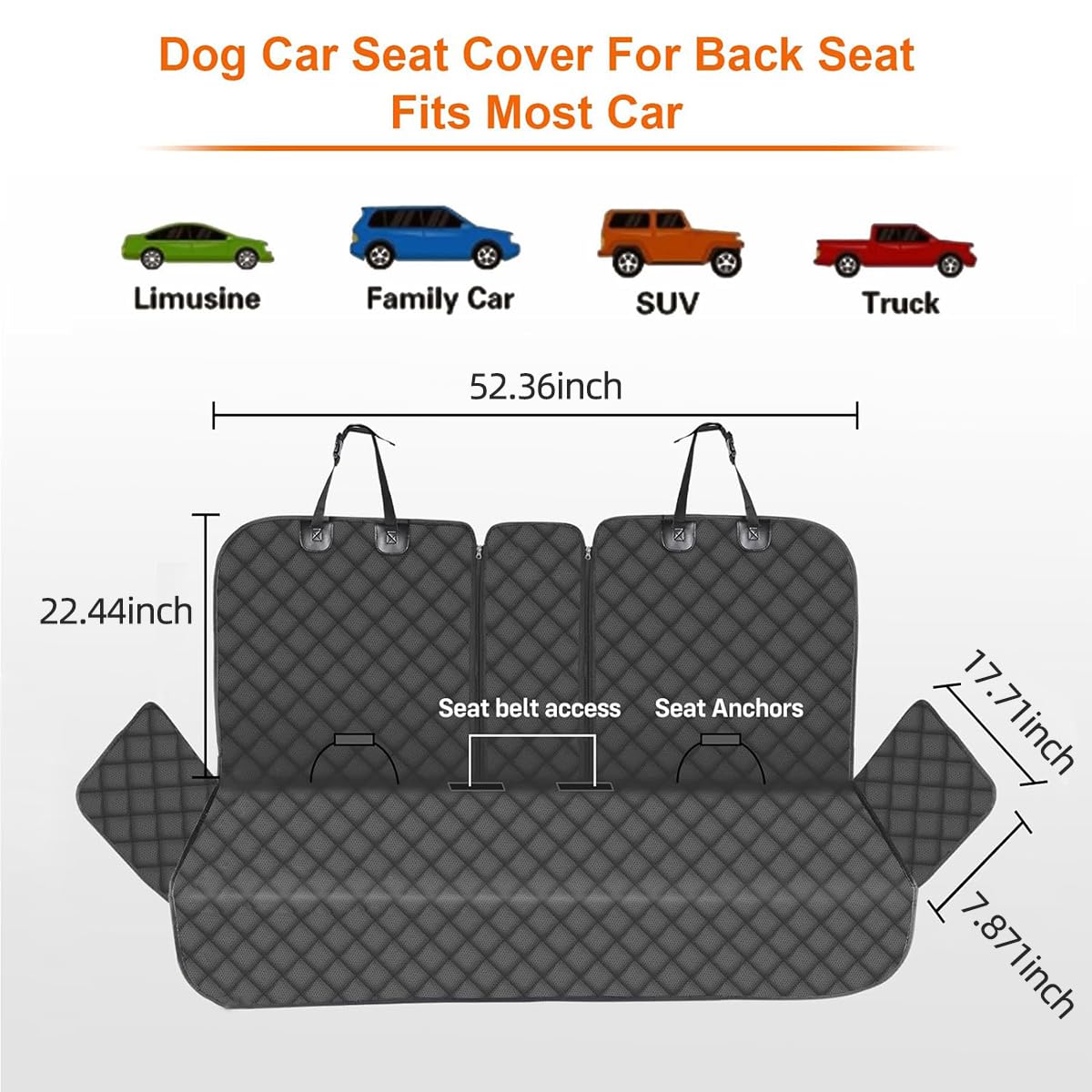 HCCW Dog Car Seat Cover for Back Seat Pet Cover for Dogs Waterproof Bench Seat Cover Protector Scratch Proof Nonslip Soft Dog Back Seat Cover for Cars Trucks SUV(48" L ×52" W