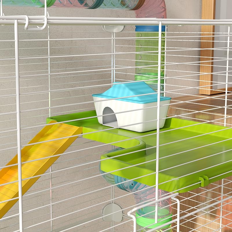 PawHut Extra Large 23" Hamster Cage with Tubes and Tunnels, Portable Carry Handles, Rat House and Habitats Big 5-Tier Design, Mouse Cage Includes Exercise Wheel, Water Bottle, Food Dish, Green