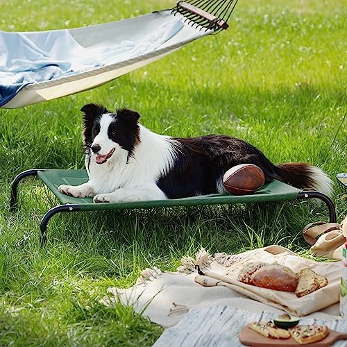 Bedsure Large Elevated Cooling Outdoor Dog Bed - Raised Dog Cot for Large Dogs, Portable Indoor & Outdoor Pet Hammock with Skid-Resistant Feet, Frame with Breathable Mesh, Green, 49 inches
