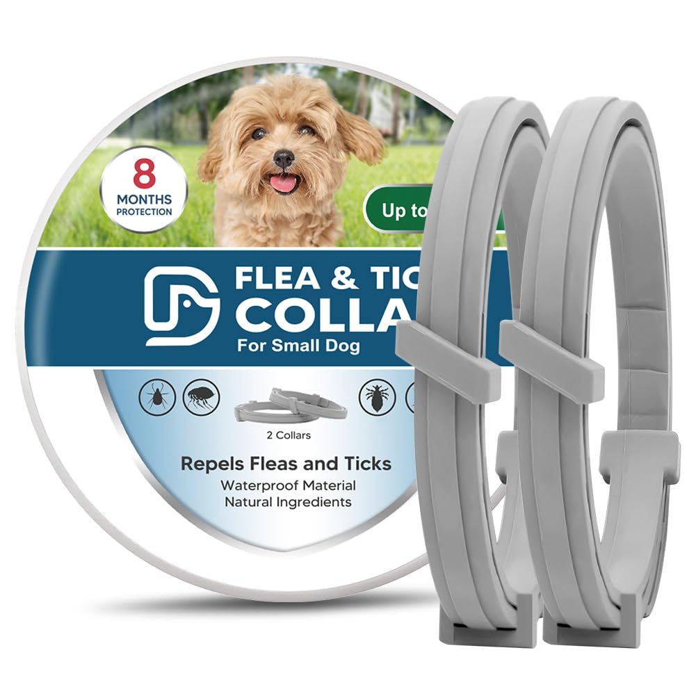 AMDEIUR Flea and Tick Collar for Puppies, Dog Tick Collars, Flea Collar for Small Dogs, Waterproof, 8 Months Protection Each, One Size Fits All-2P