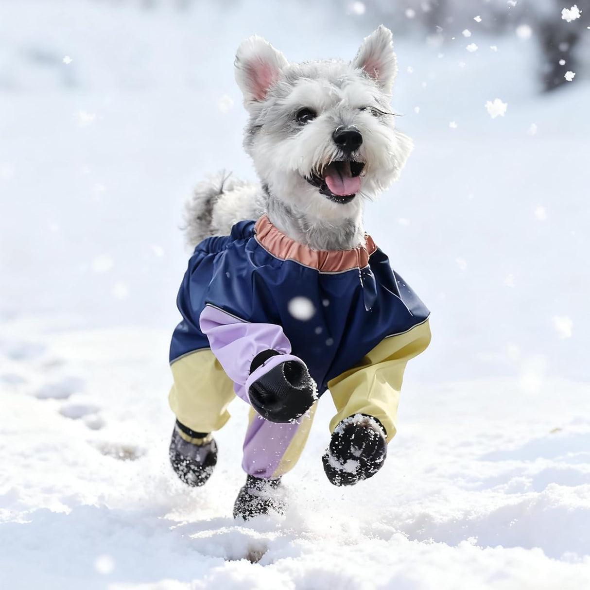 Snow Suit for Dogs with Attached Boots, Full Body Dog Snowsuit with Attached Boots, Dog Rain Suit withBoots, with Suspenders Waterproof DogWinter Snow Coat Jacket Anti-Slip Dirty-Proof (Blue, M)