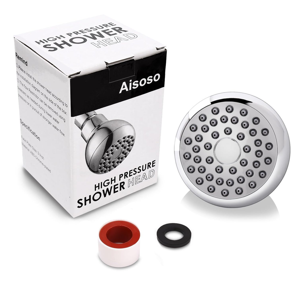 Aisoso High Pressure Shower Head 3 Inches Anti-clog Anti-leak Fixed Showerhead Chrome with Adjustable Swivel Brass Ball Joint for Relaxing and Comfortable Shower Experience