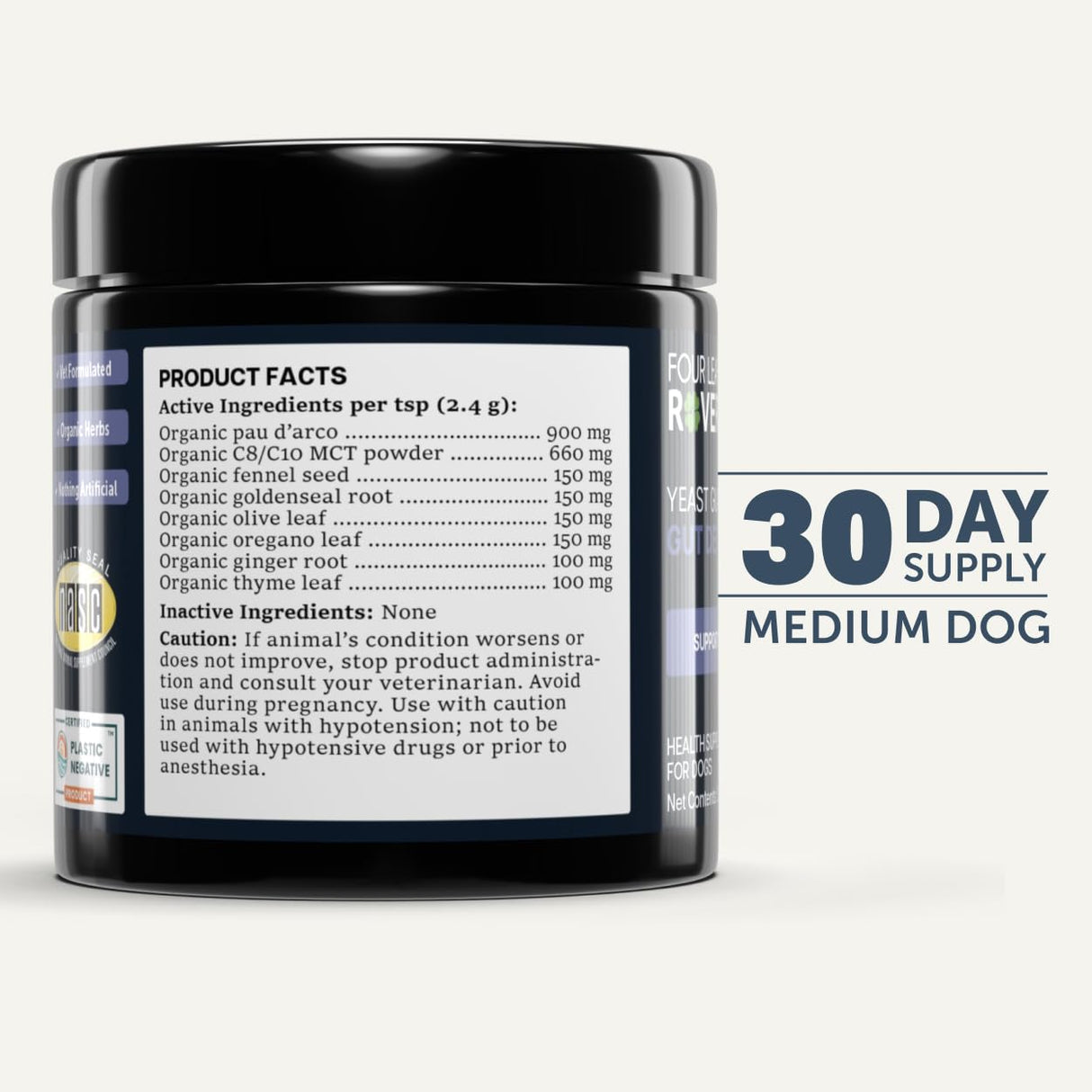 FOUR LEAF ROVER Yeast Guard for Dog Yeast - Veterinarian Formulated - Supports Healthy Skin, Ears & Paws - 100% Natural with Organic Herbs - 30 Day Medium Dog Supply