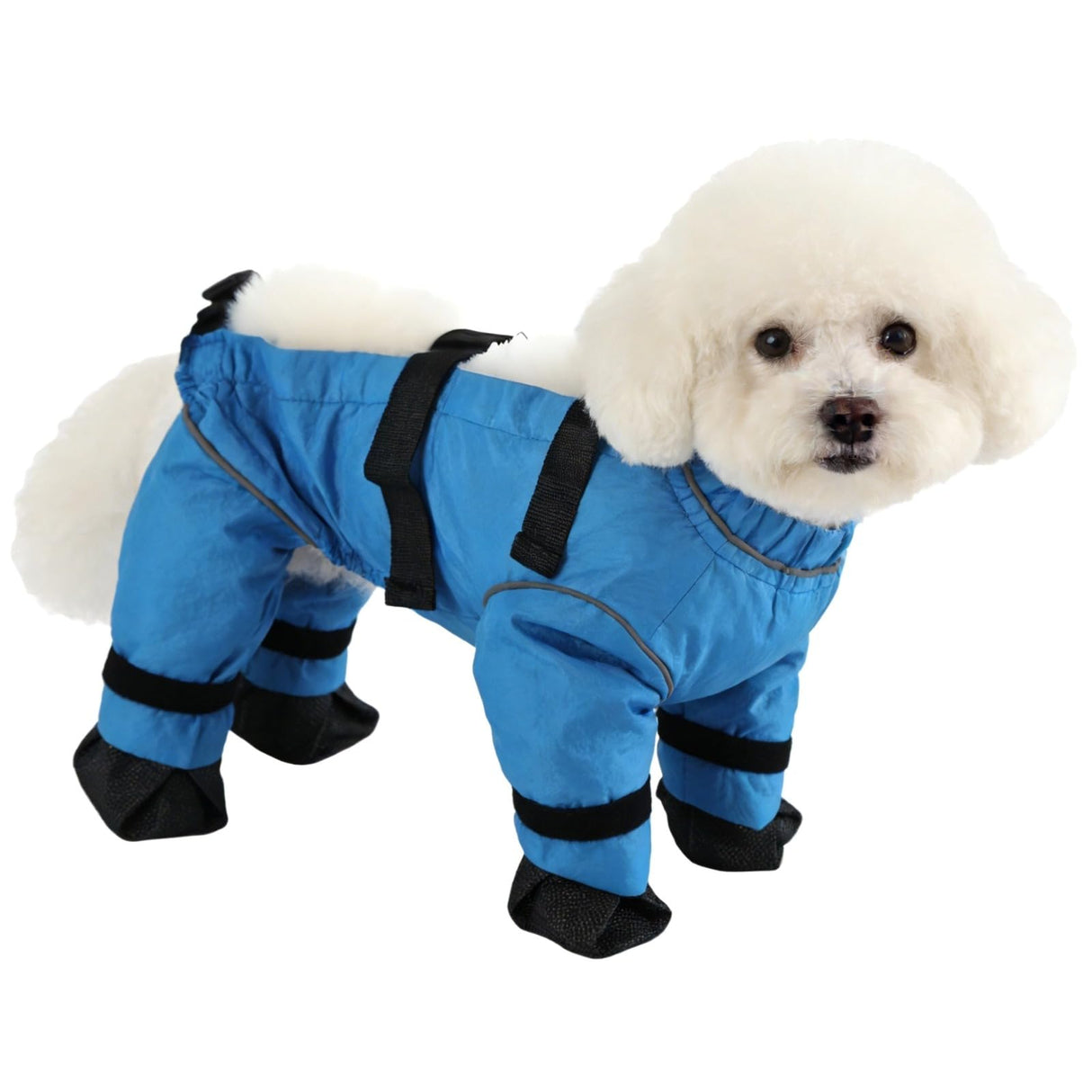 Dog Pants with Suspenders, Adjustable Waterproof Dog Boots, Anti-Dirty Anti-Slip Pet Paw Protectors, Reflective for Night Visibility, Ideal for Daily Outdoor Strolls (Blue, S)