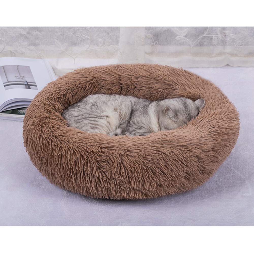 BODISEINT Faux Fur Dog Bed Cat Bed,Shag Round Anti-Anxiety Pet Calming Bed Doughnut Cuddler for Medium Large Puppy Dog Cat Kennel Cushion Self Warming Bed (28'' D x 8'' H, Coffee)