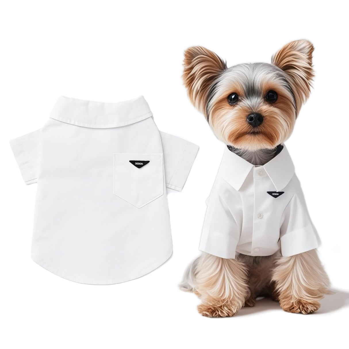 Luxury Pet Dress Shirt – White Designer Button-Up Outfit, Custumes, Formal Dog Shirt for Wedding, Birthday Party, Photoshoot, Puppy & Kitten Fashion Apparel (Medium 5.6–8.8 lbs)