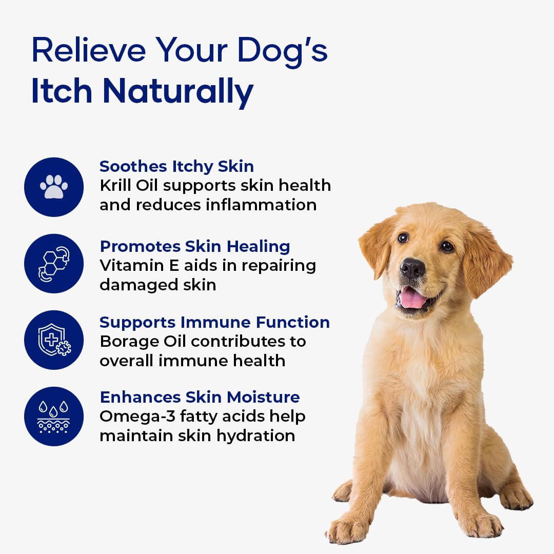 Aniwell Itch Relief Chews for Dogs – Vitamin E & Borage Oil Supplement – Packed with Beneficial Fatty Acids for Healthy Skin – Seasonal Allergies Support