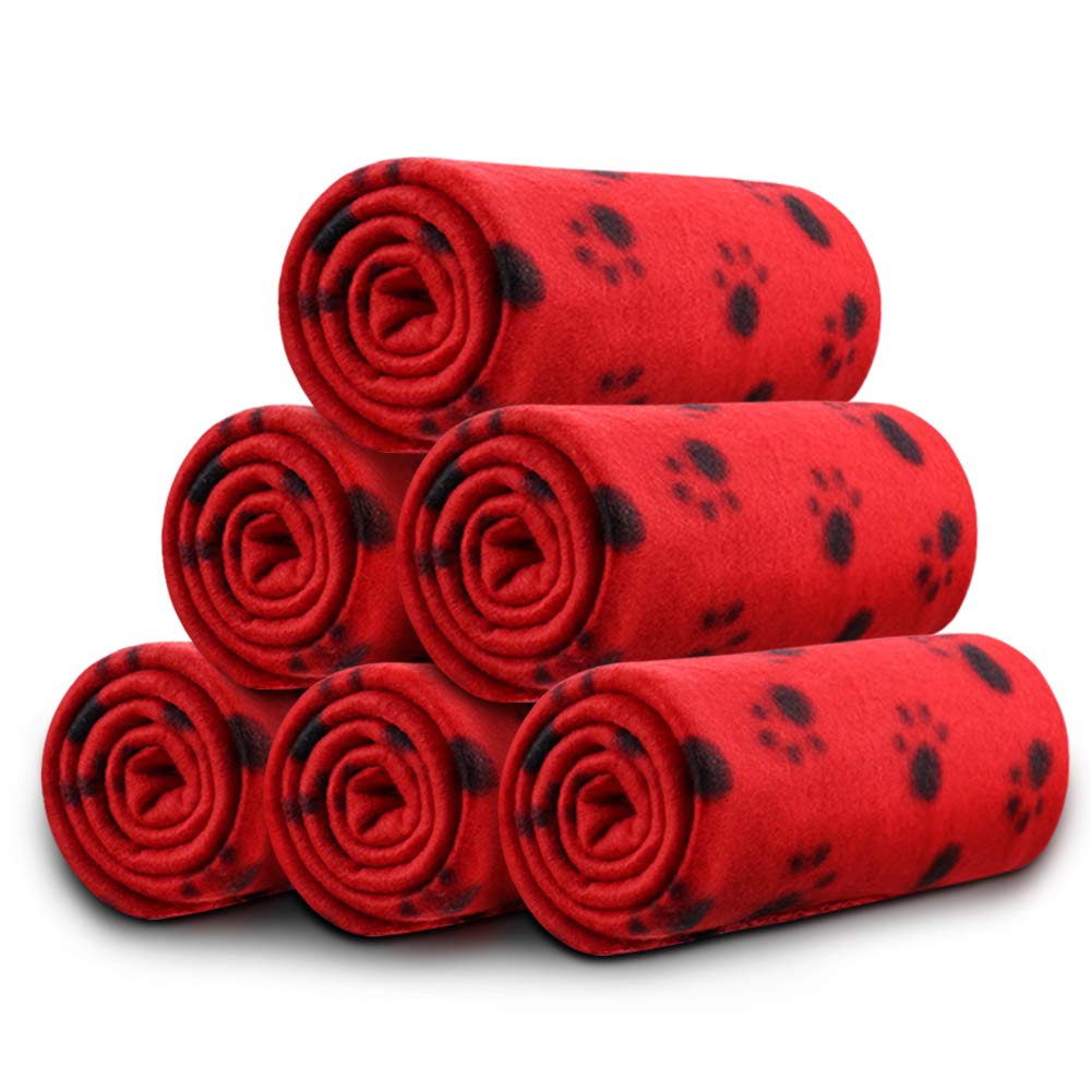 Comsmart Dog Blankets for Small Dogs, 6 Pack Puppy Blanket Cute Paw Print Pet Blanket for Dog, Puppy, Cat, Kitten, 24x28 inches, Red