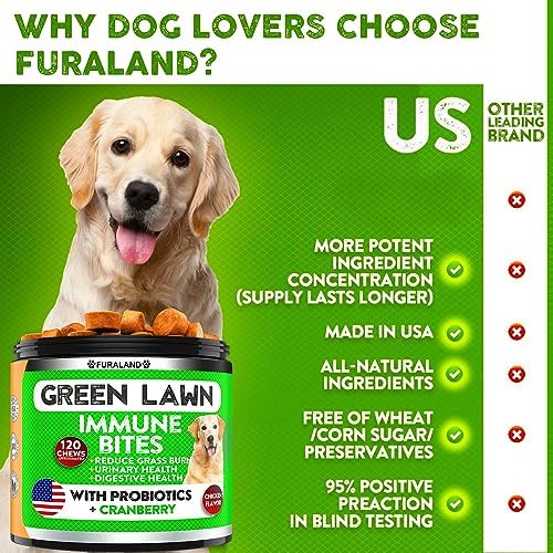 FURALAND Grass Burn Spot Chews for Dogs - Dog Pee Lawn Spot Saver Caused by Dog Urine - Grass Treatment Rocks - DL-Methionine + Digestive Enzymes - Dog Urine Neutralizer for Lawn - Soft Treats