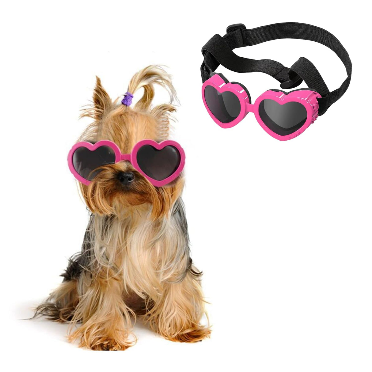 Harikaji Dog Goggles, Heart Shaped Adjustable Dog Sunglasses, Puppy UV Protective Glasses for Party Photo Cosplay Show (Rose Red)