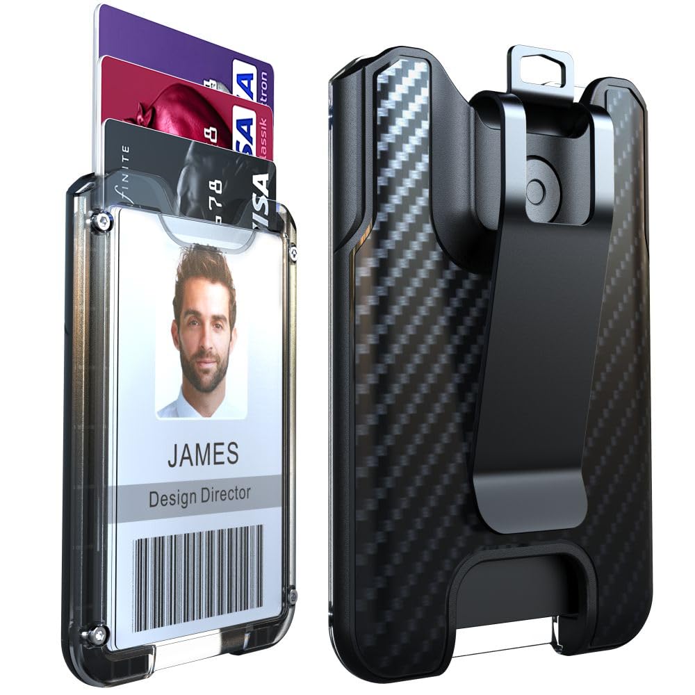 LIUGX Badge Holder, ID Card Holder with Metal Clip - Durable Polycarbonate (Holds 1 to 4 Cards), Portable Wallet for Office, Laborer, Police, Work, Black