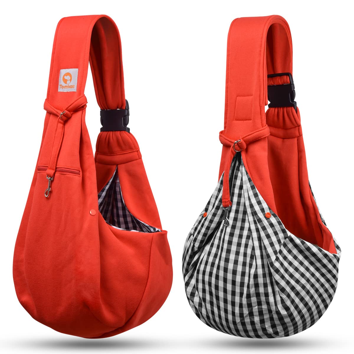 Tomkas Small Dog Sling Carrier - Zipper Pocket & Adjustable Strap - for 3-10 lbs Pets(Red)