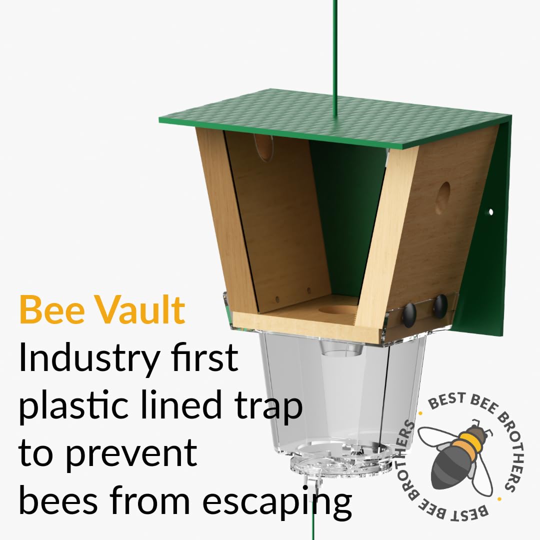 Best Bee Brothers Ultimate Pro Carpenter Bee Trap for Outside with Extra-Large, Clear External Receptacle, Internal Bee Vault & Spring-Loaded Door, 4.2” D x 5.8” W x 7.5” H