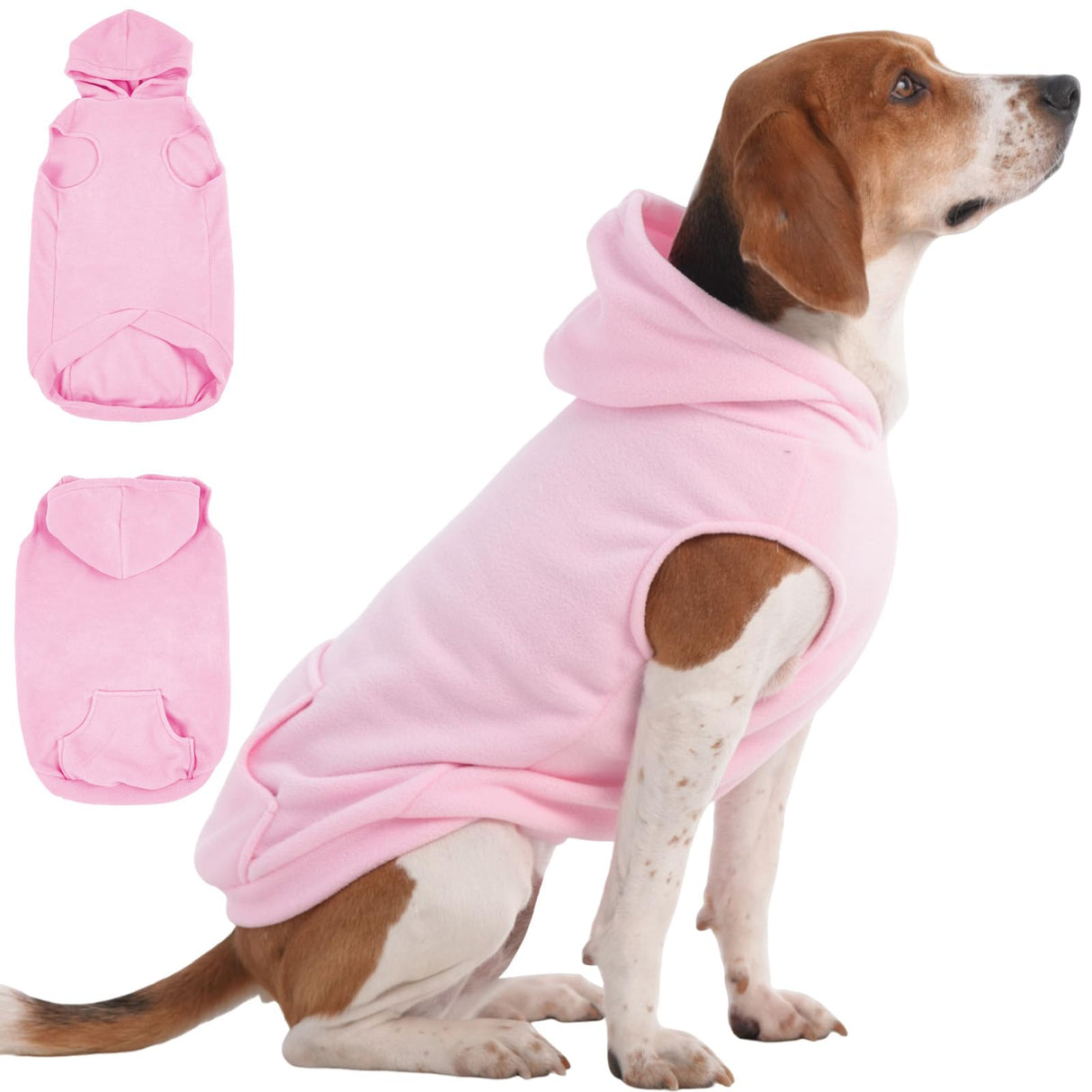 IECOii XL Dog Sweater & Pullover Hoodie for Large Dogs, Warm Fleece Layer with Hood for Cold Weather, Boys & Girls, Pink, Size XL