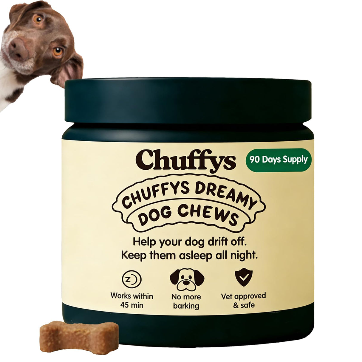 Chuffys Dreamy Pup Chews, Natural Calming Chews for Dogs, Sleep Guarantee,90 Tablets (1pcs)